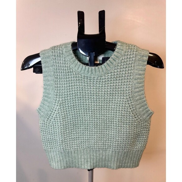 Jessica Simpson Waffle Knit Sweater Vest Cropped L Light Green Preppy Academia - Picture 2 of 8